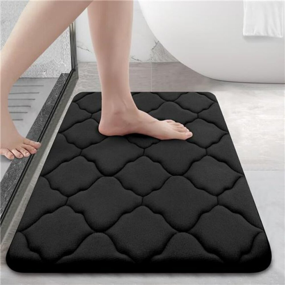 Memory Foam Bath Mat 24x16 Soft Absorbent Non Slip Machine Washable Black